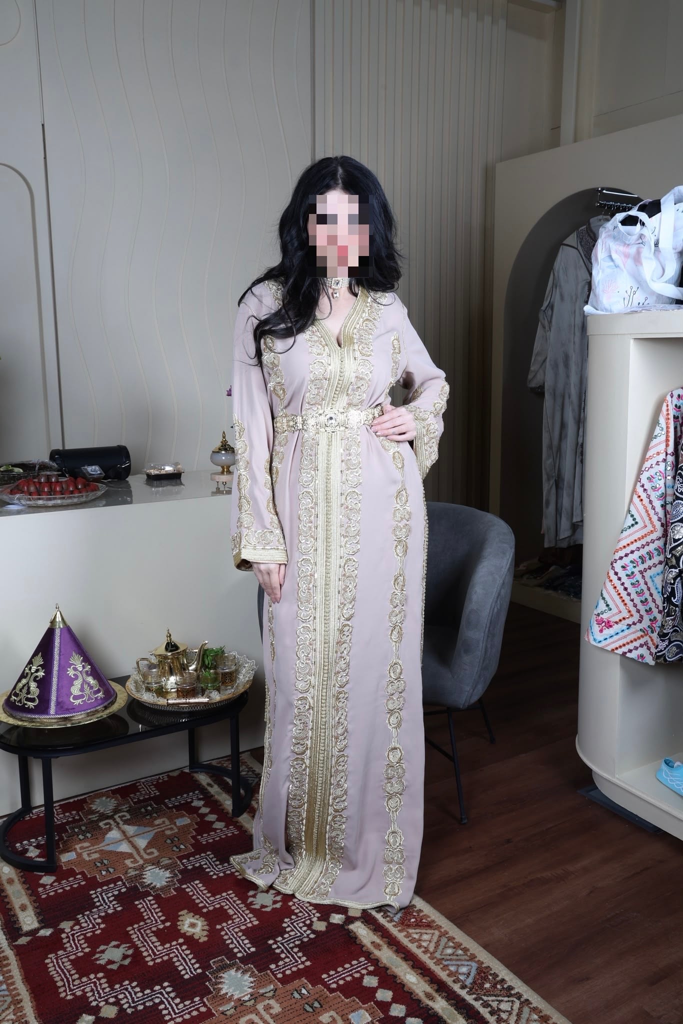 White Kaftan with Gold Embroidery