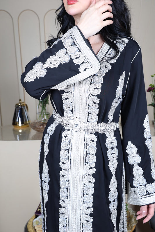 Black Abaya with Silver Embroidery