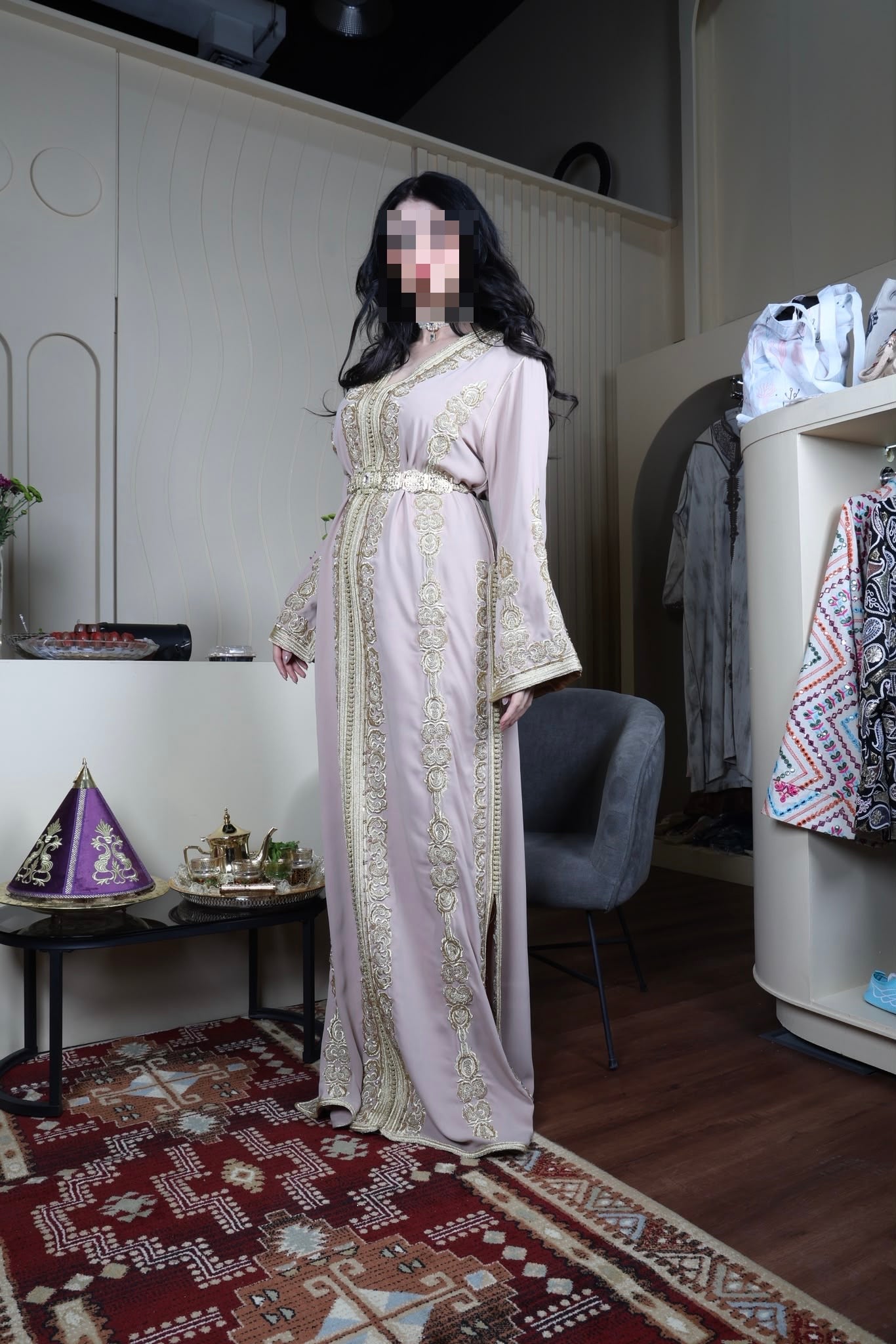White Kaftan with Gold Embroidery
