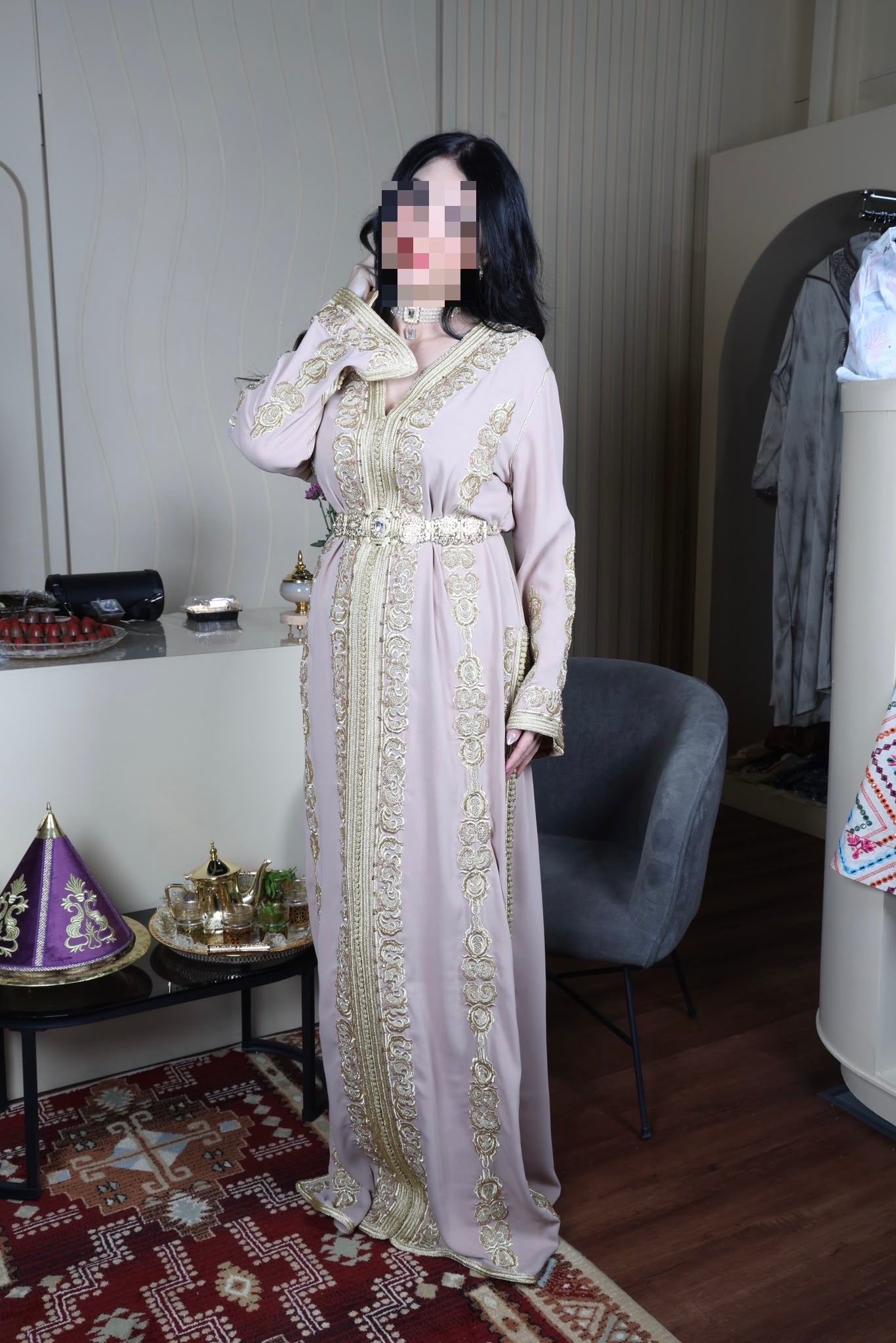 White Kaftan with Gold Embroidery